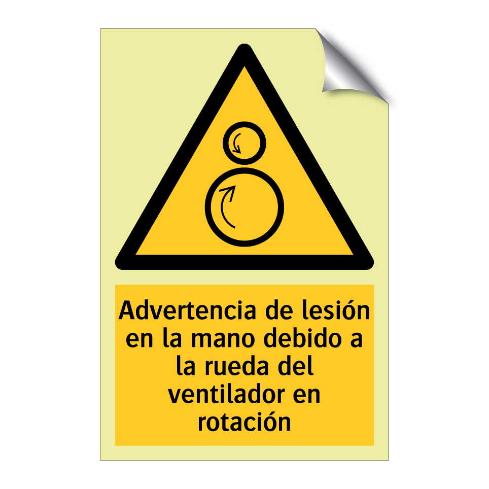 Advertencia de lesión en la mano debido a la rueda del ventilador en rotación