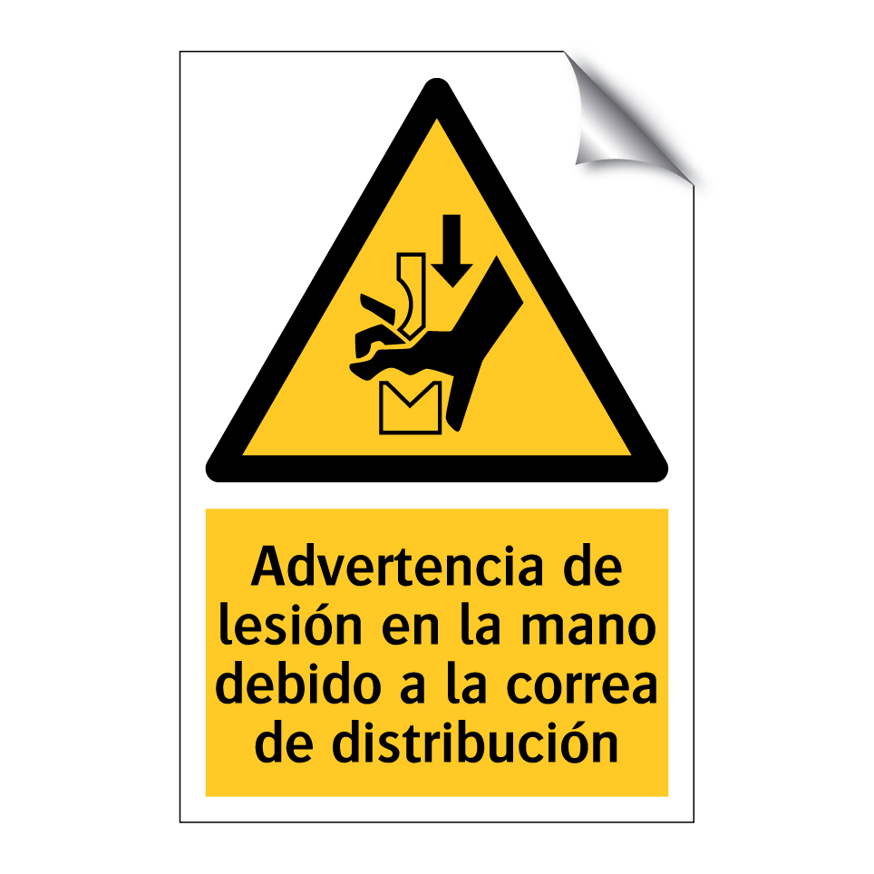 Advertencia de lesión en la mano debido a la correa de distribución