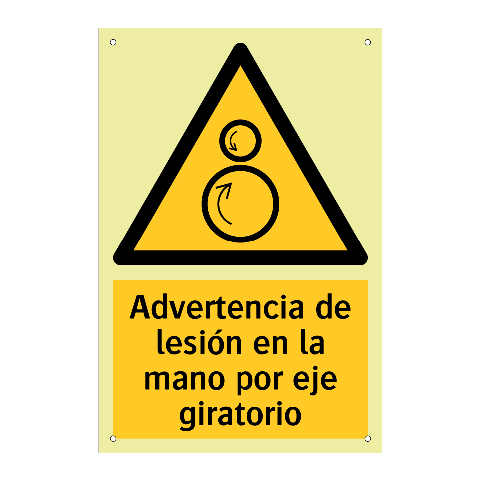 Advertencia de lesión en la mano por eje giratorio