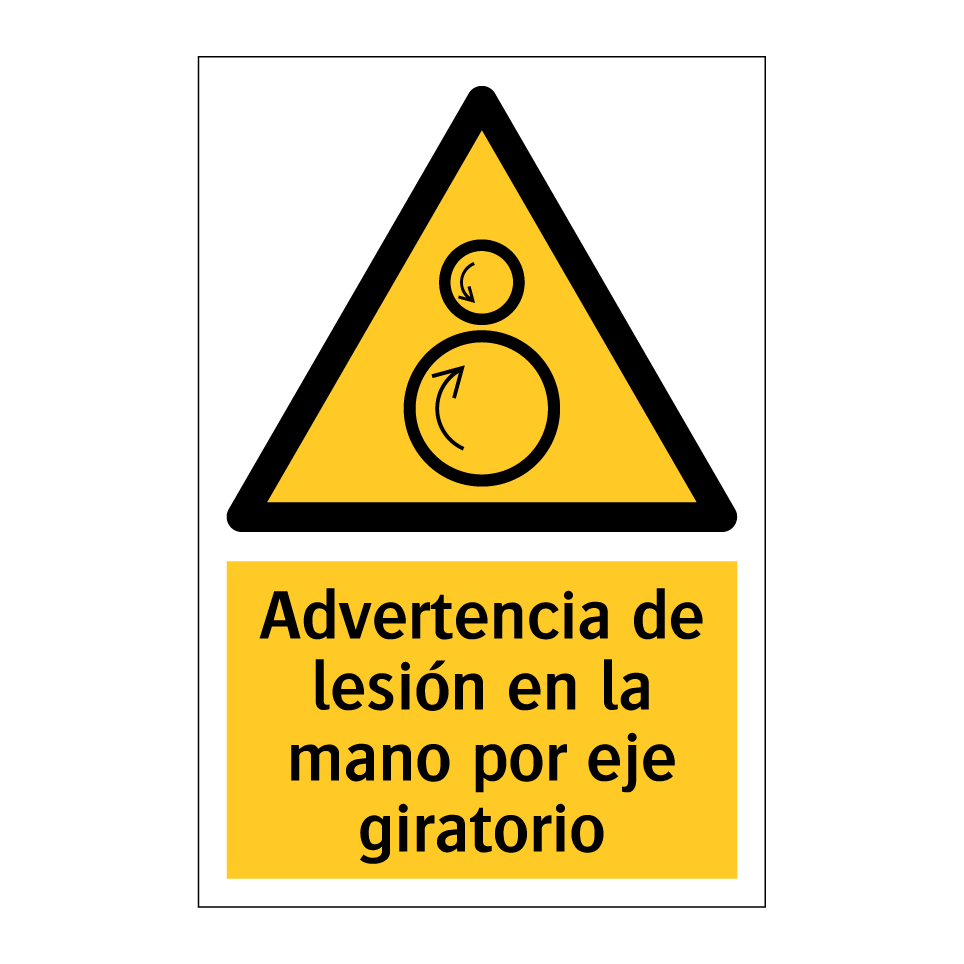 Advertencia de lesión en la mano por eje giratorio