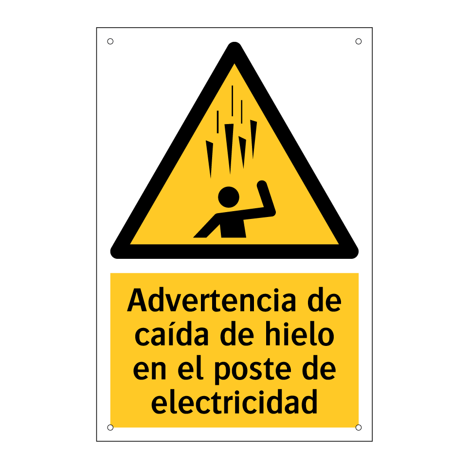 Advertencia de caída de hielo en el poste de electricidad