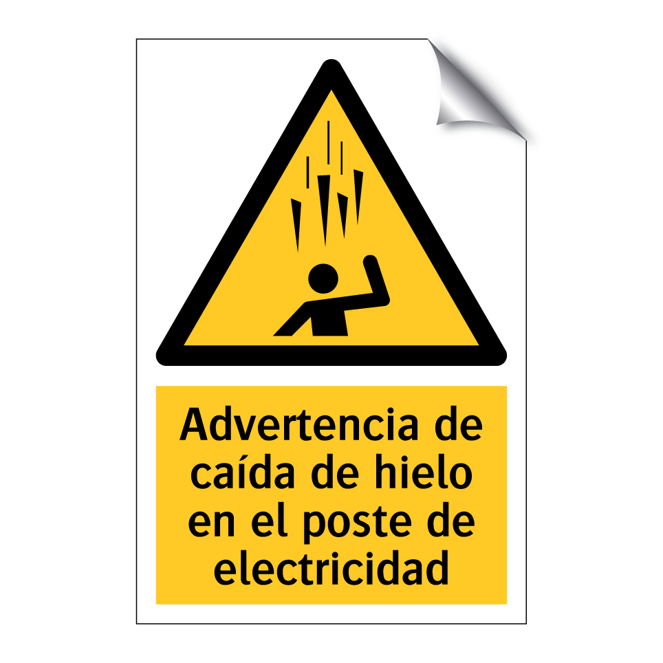Advertencia de caída de hielo en el poste de electricidad