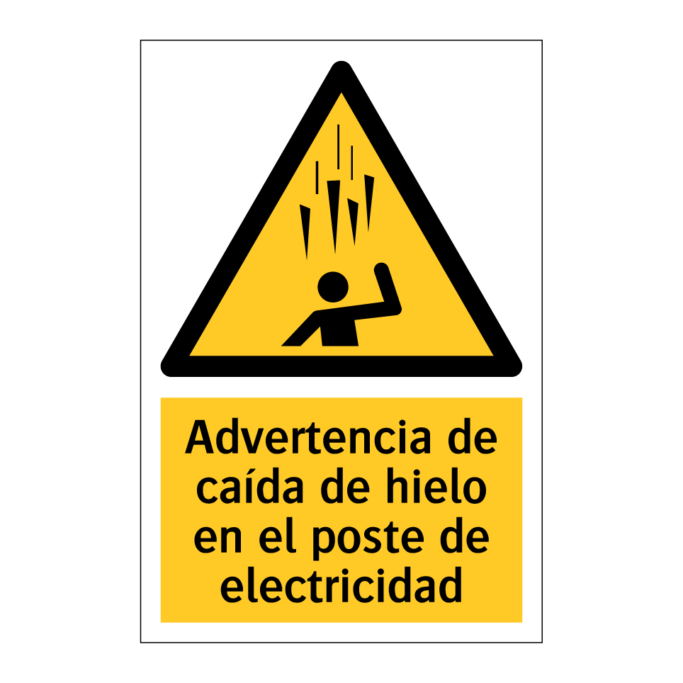 Advertencia de caída de hielo en el poste de electricidad
