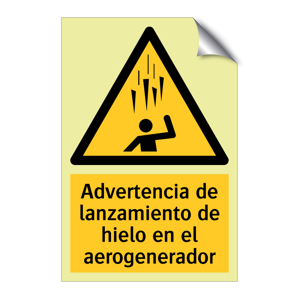 Advertencia de lanzamiento de hielo en el aerogenerador