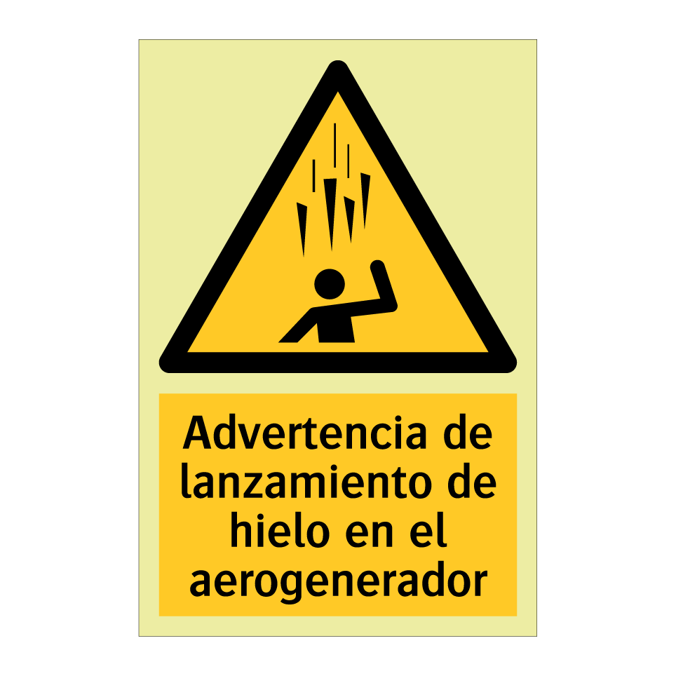 Advertencia de lanzamiento de hielo en el aerogenerador