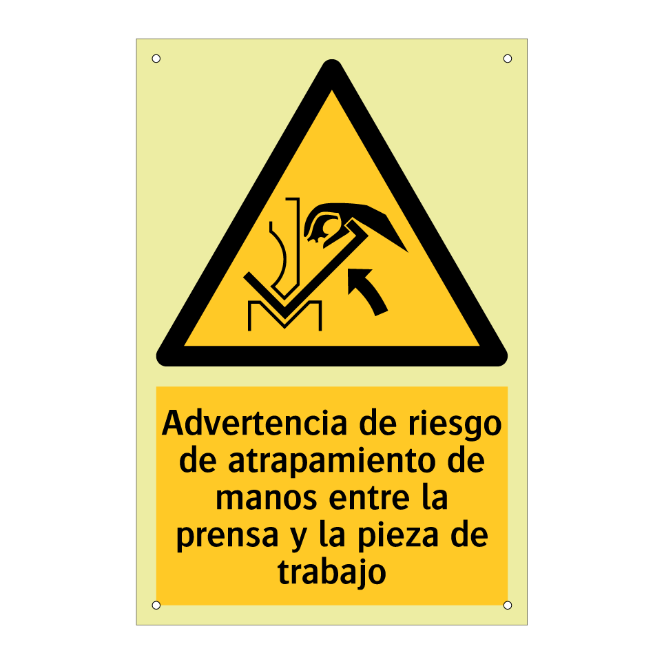Advertencia de riesgo de atrapamiento de manos entre la prensa y la pieza de trabajo