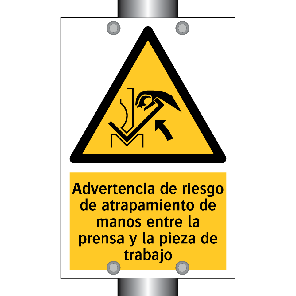 Advertencia de riesgo de atrapamiento de manos entre la prensa y la pieza de trabajo