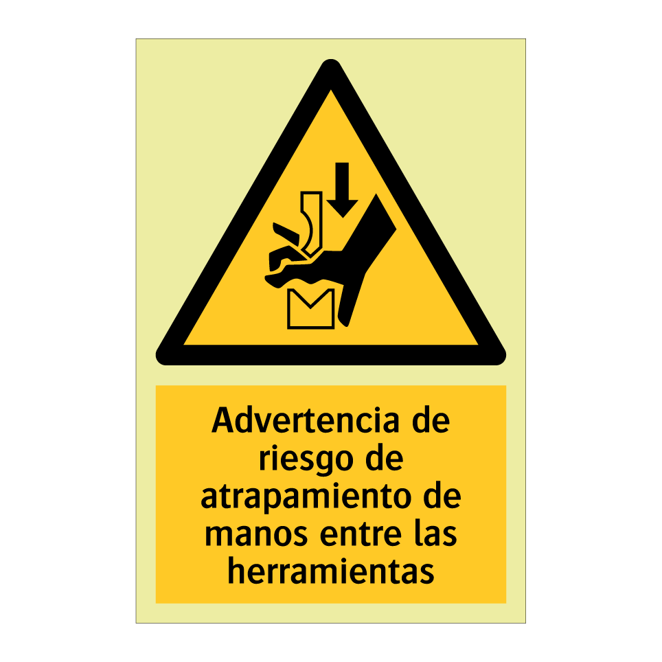 Advertencia de riesgo de atrapamiento de manos entre las herramientas
