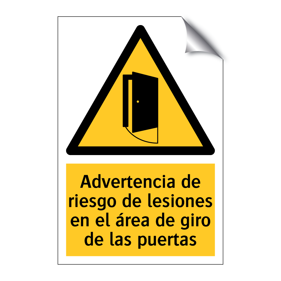 Advertencia de riesgo de lesiones en el área de giro de las puertas