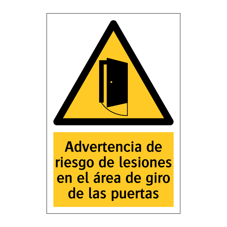 Advertencia de riesgo de lesiones en el área de giro de las puertas
