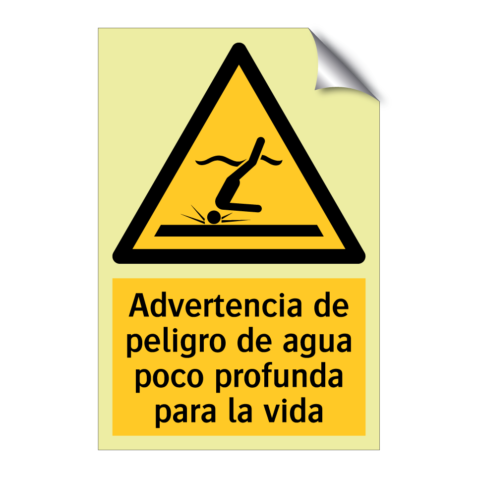 Advertencia de peligro de agua poco profunda para la vida