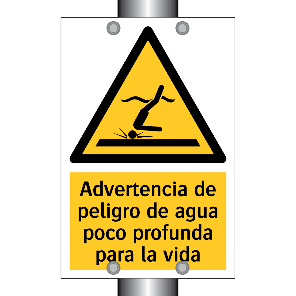 Advertencia de peligro de agua poco profunda para la vida