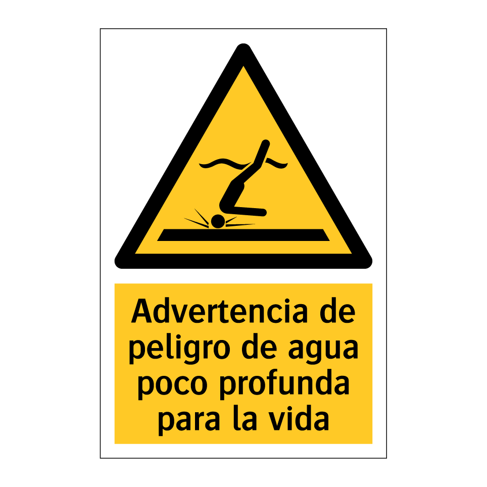 Advertencia de peligro de agua poco profunda para la vida