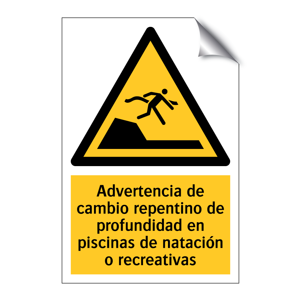 Advertencia de cambio repentino de profundidad en piscinas de natación o recreativas