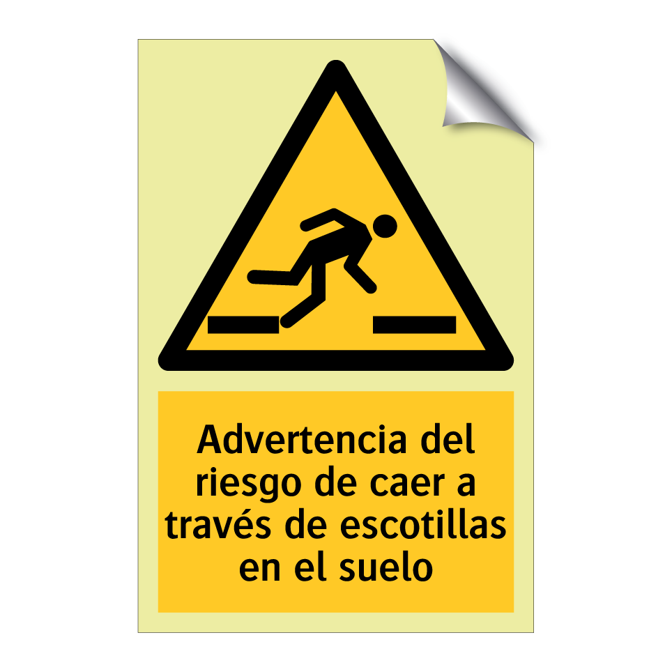 Advertencia del riesgo de caer a través de escotillas en el suelo