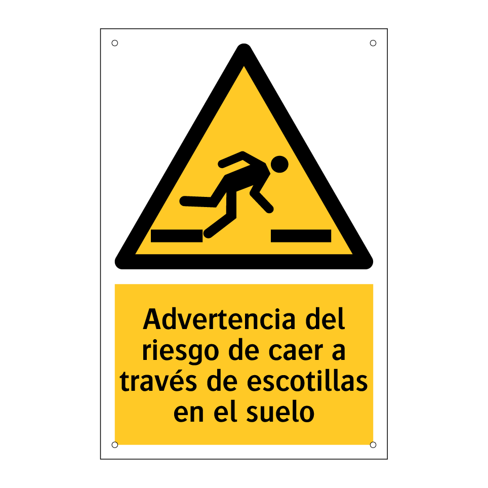 Advertencia del riesgo de caer a través de escotillas en el suelo