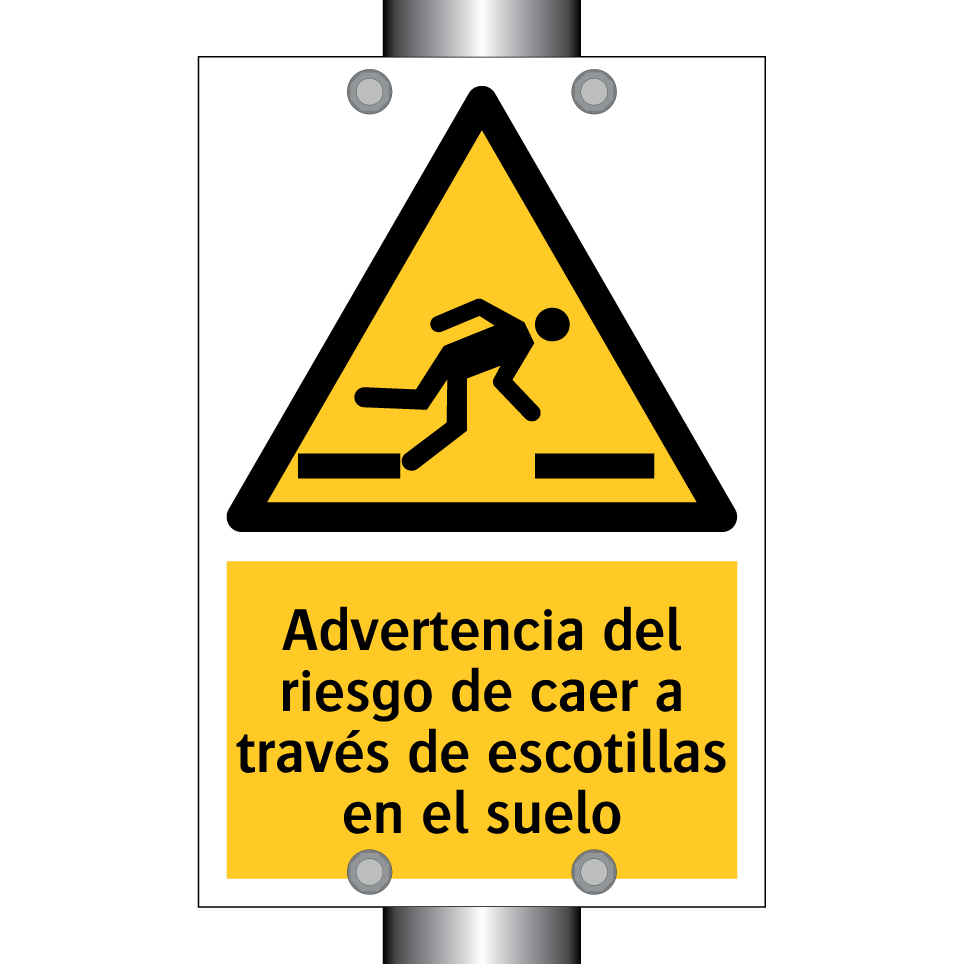 Advertencia del riesgo de caer a través de escotillas en el suelo