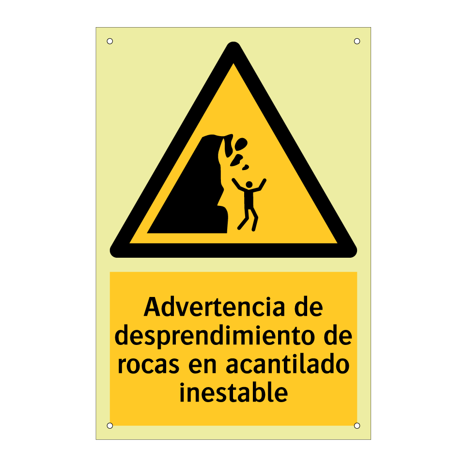 Advertencia de desprendimiento de rocas en acantilado inestable