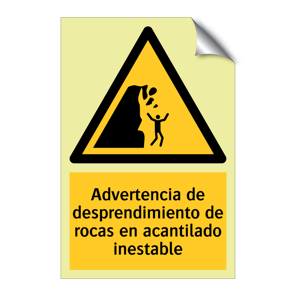 Advertencia de desprendimiento de rocas en acantilado inestable