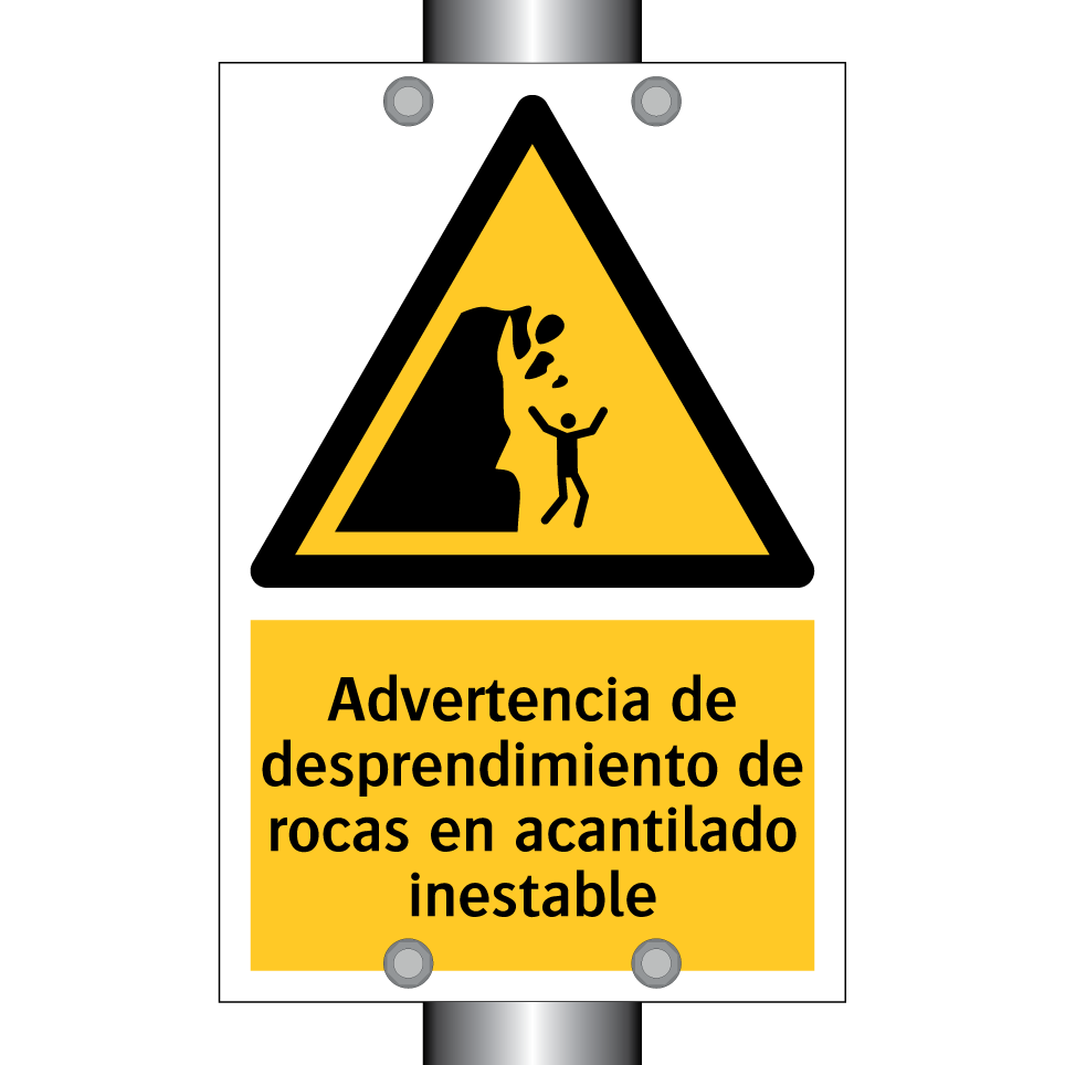 Advertencia de desprendimiento de rocas en acantilado inestable