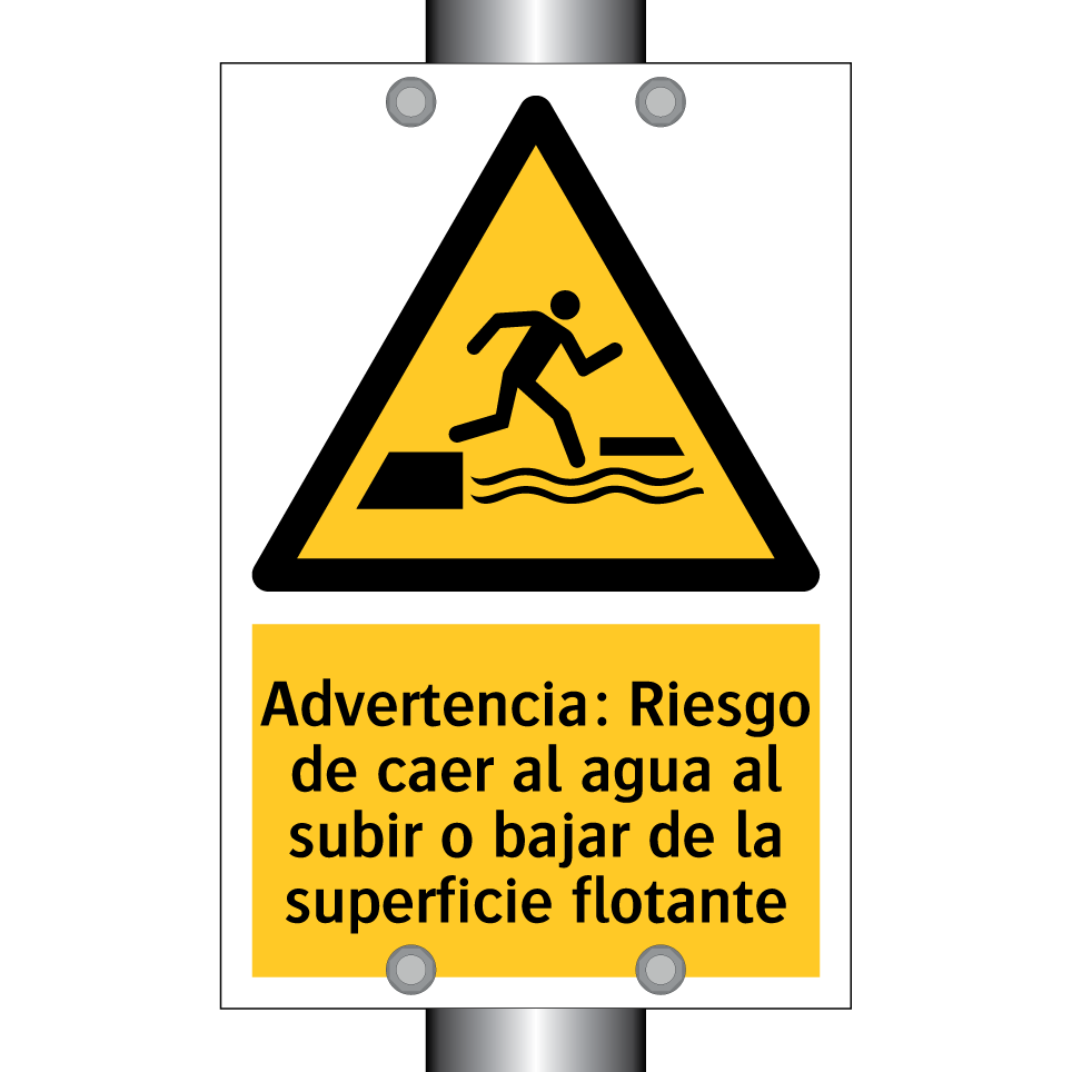 Advertencia: Riesgo de caer al agua al subir o bajar de la superficie flotante