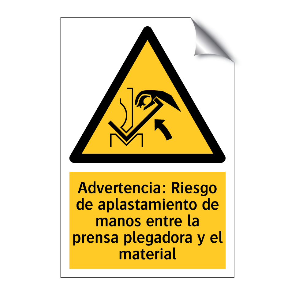 Advertencia: Riesgo de aplastamiento de manos entre la prensa plegadora y el material