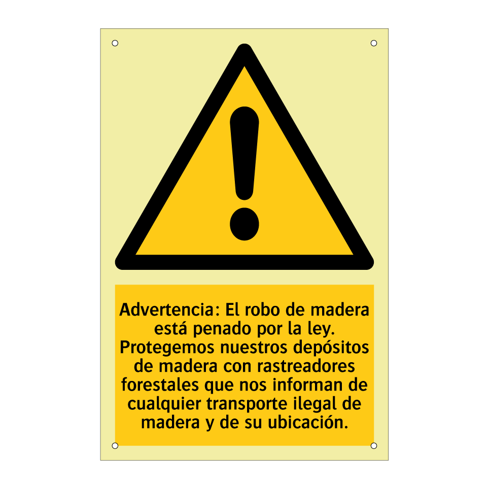 Advertencia: El robo de madera está penado por la ley. Protegemos nuestros depósitos de madera con rastreadores forestales que nos informan de cualquier transporte ilegal de madera y de su ubicación.