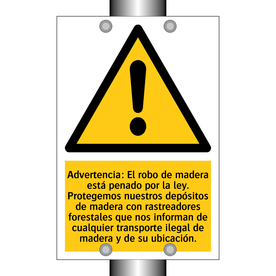 Advertencia: El robo de madera está penado por la ley. Protegemos nuestros depósitos de madera con rastreadores forestales que nos informan de cualquier transporte ilegal de madera y de su ubicación.