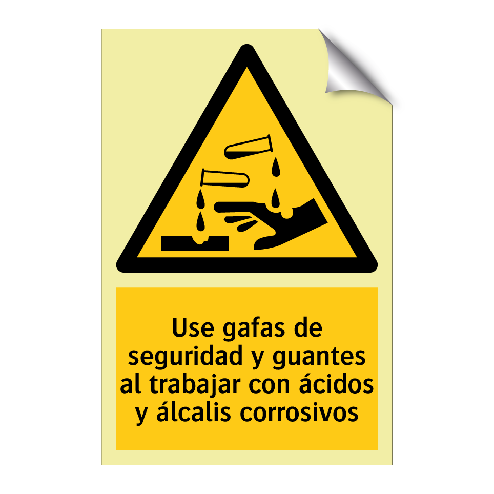 Use gafas de seguridad y guantes al trabajar con ácidos y álcalis corrosivos