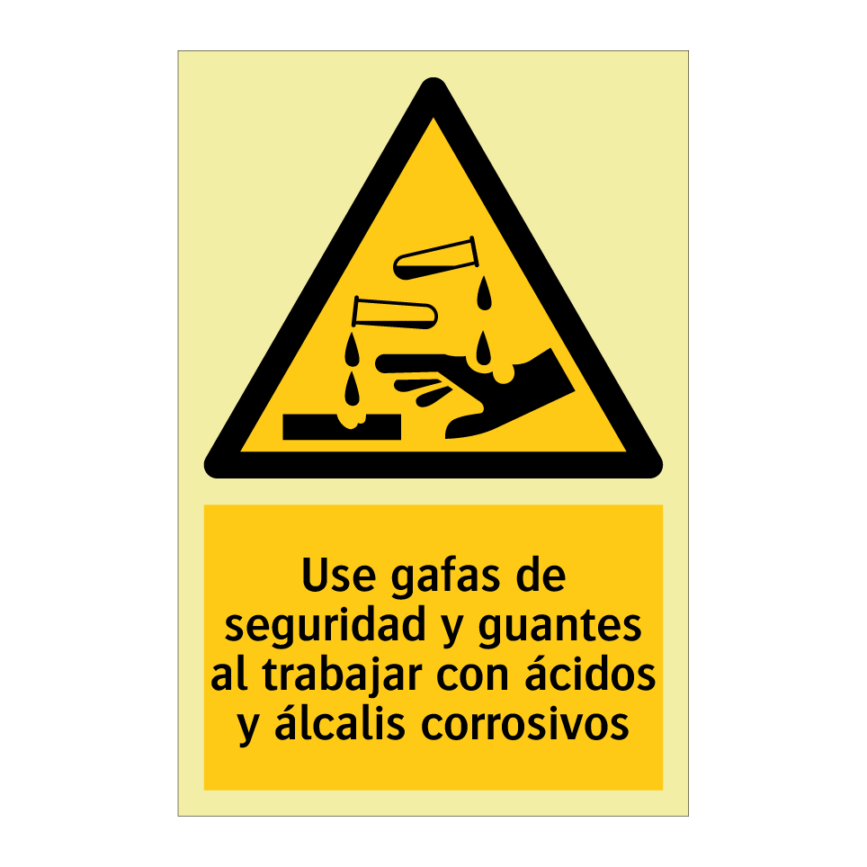 Use gafas de seguridad y guantes al trabajar con ácidos y álcalis corrosivos