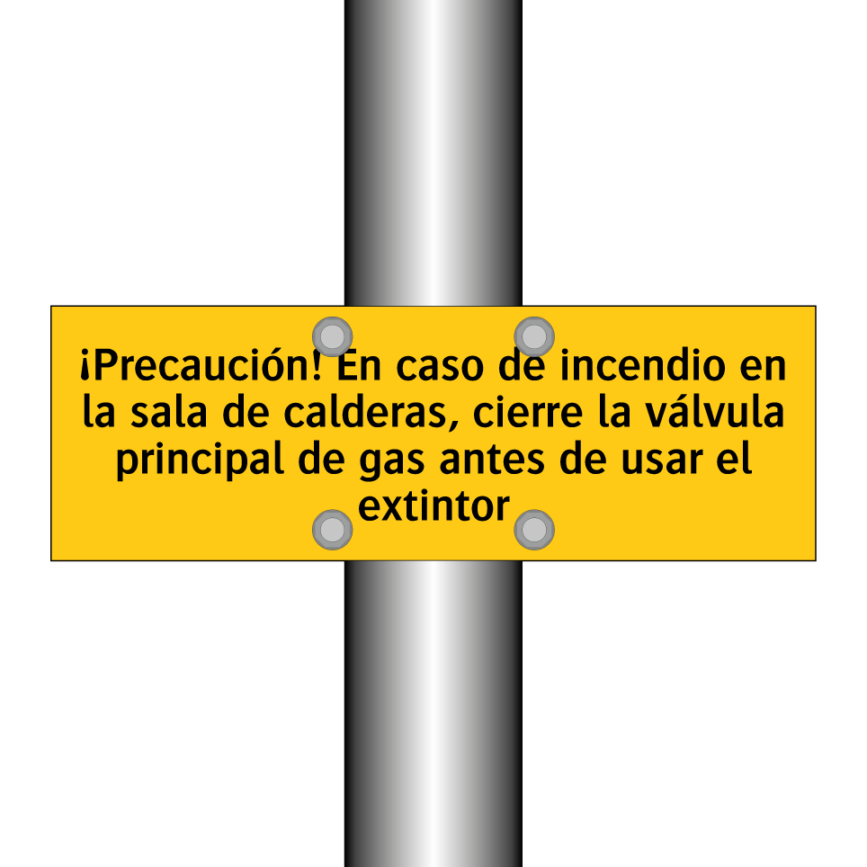 ¡Precaución! En caso de incendio en la sala de calderas, cierre la válvula principal de gas antes de usar el extintor