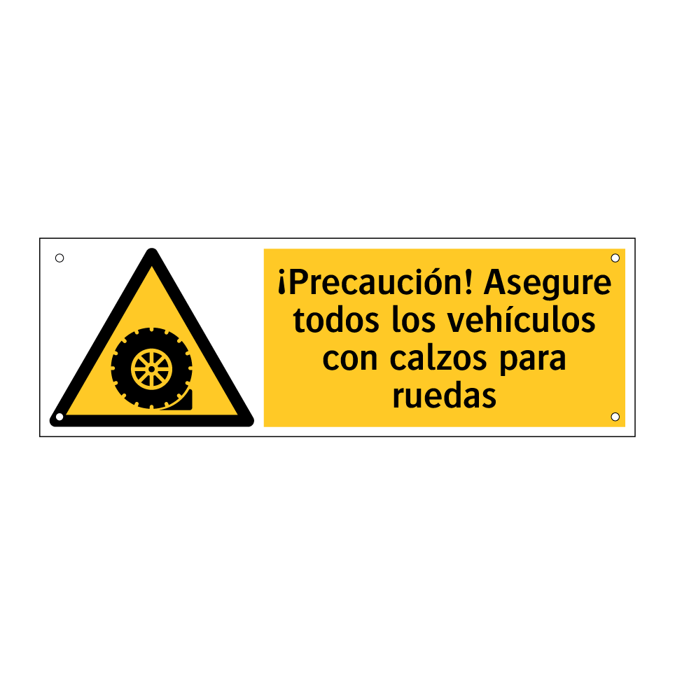 ¡Precaución! Asegure todos los vehículos con calzos para ruedas
