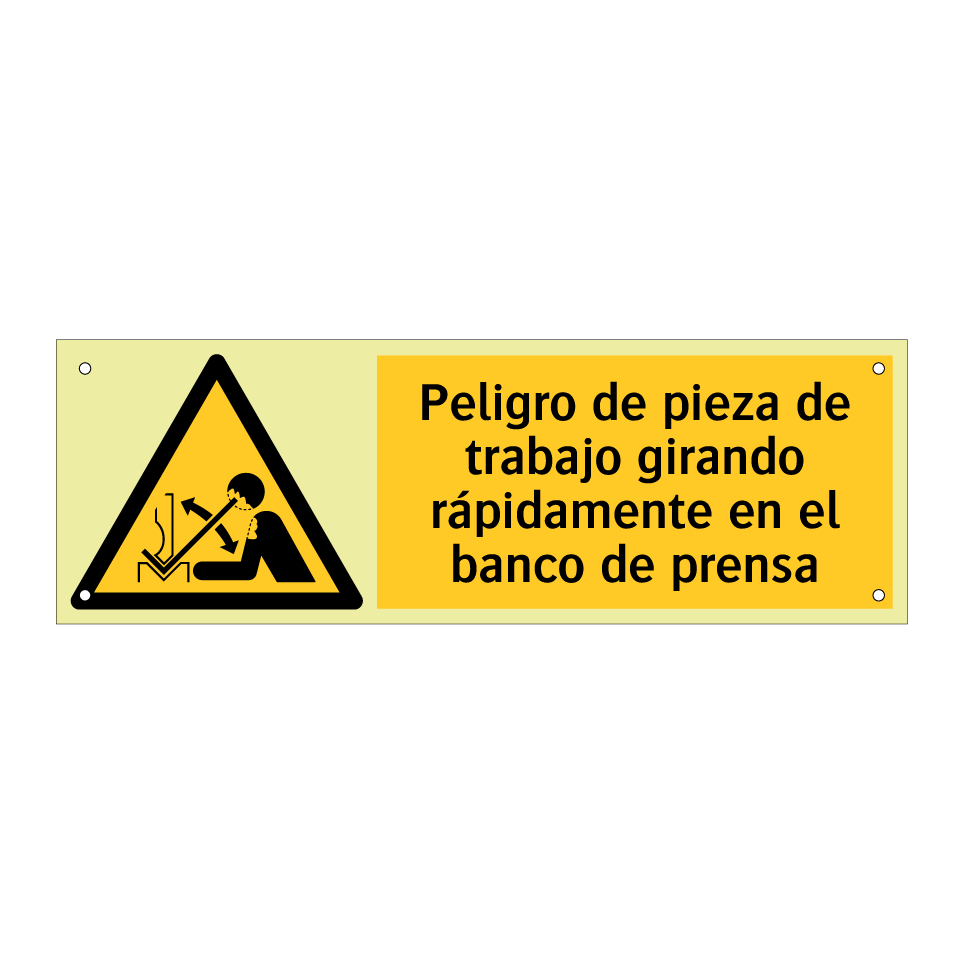 Peligro de pieza de trabajo girando rápidamente en el banco de prensa