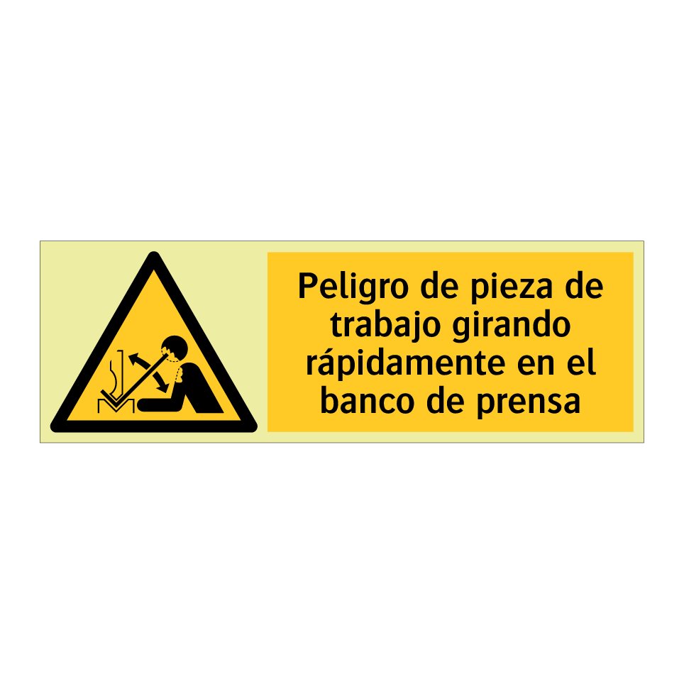 Peligro de pieza de trabajo girando rápidamente en el banco de prensa