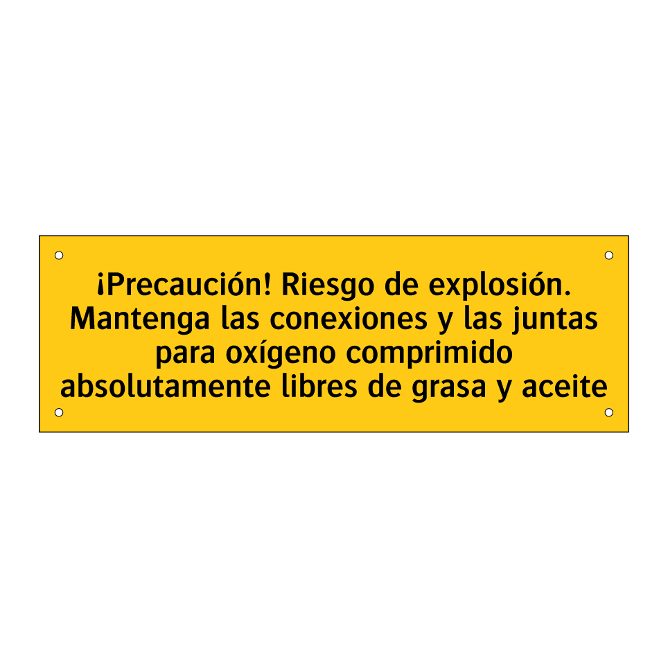 ¡Precaución! Riesgo de explosión. Mantenga las conexiones y las juntas para oxígeno comprimido absolutamente libres de grasa y aceite
