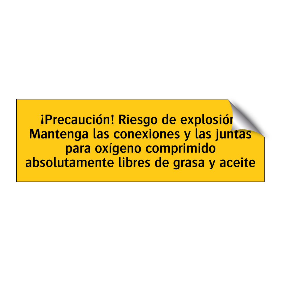 ¡Precaución! Riesgo de explosión. Mantenga las conexiones y las juntas para oxígeno comprimido absolutamente libres de grasa y aceite