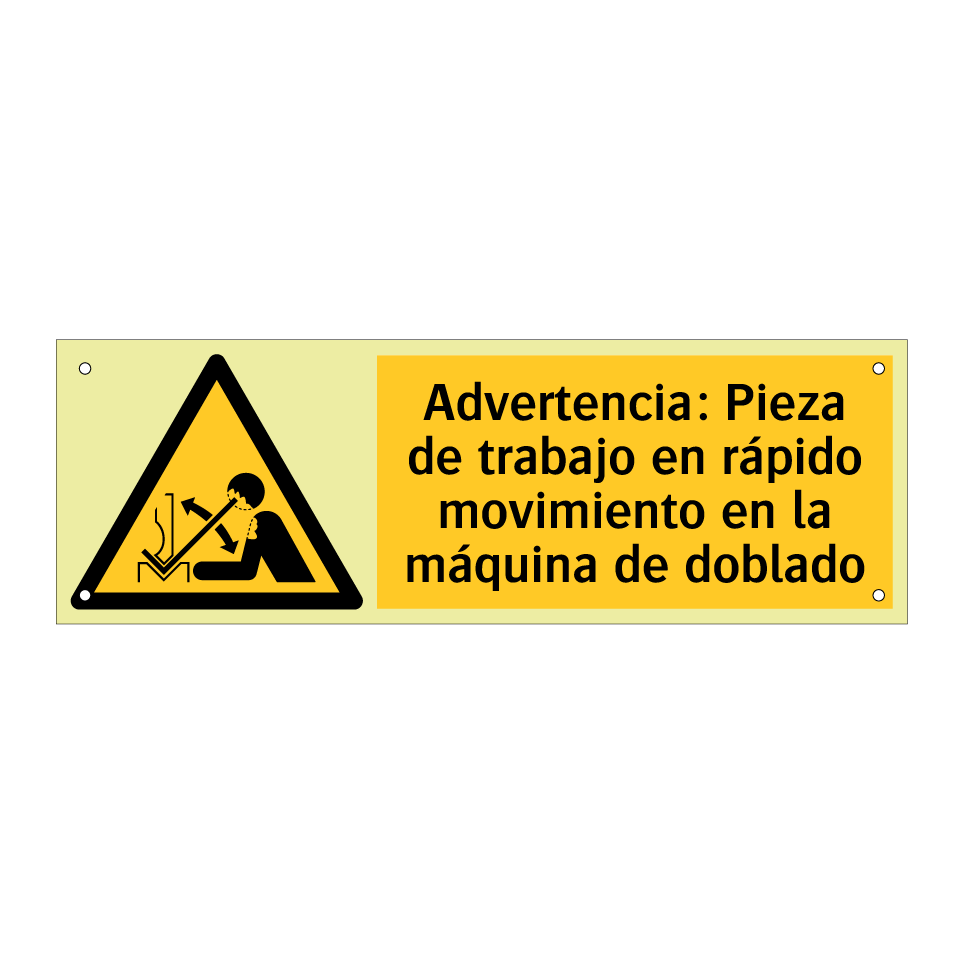 Advertencia: Pieza de trabajo en rápido movimiento en la máquina de doblado