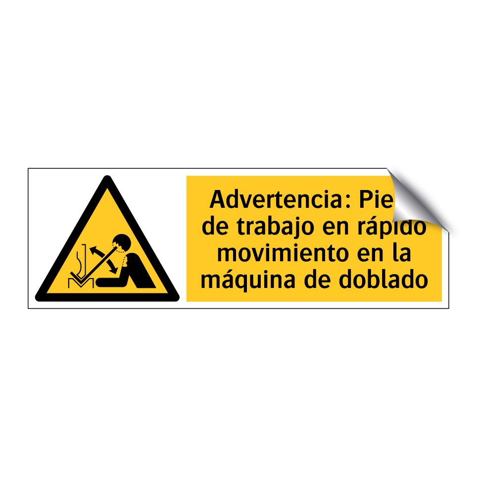 Advertencia: Pieza de trabajo en rápido movimiento en la máquina de doblado