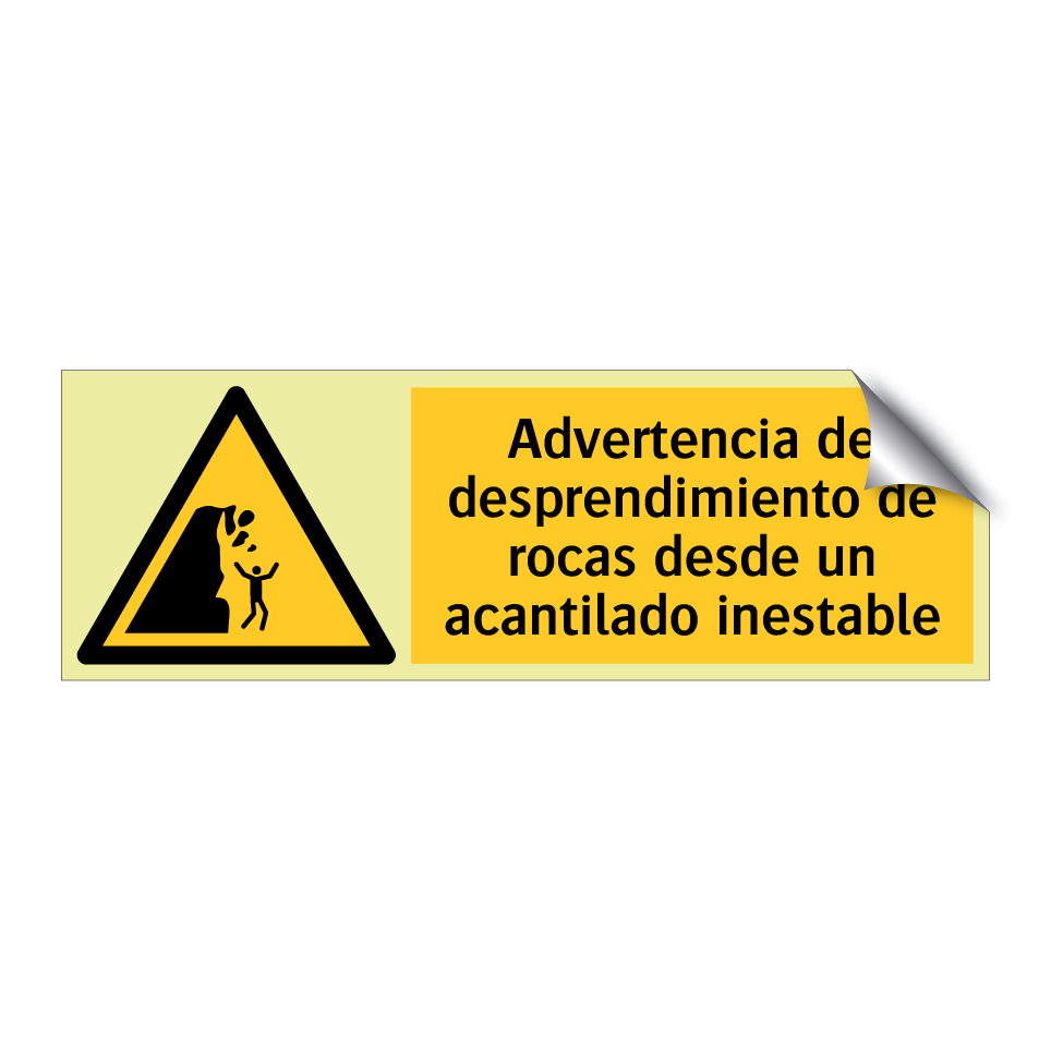 Advertencia de desprendimiento de rocas desde un acantilado inestable