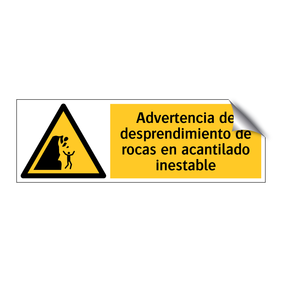 Advertencia de desprendimiento de rocas en acantilado inestable
