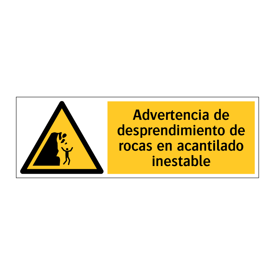 Advertencia de desprendimiento de rocas en acantilado inestable