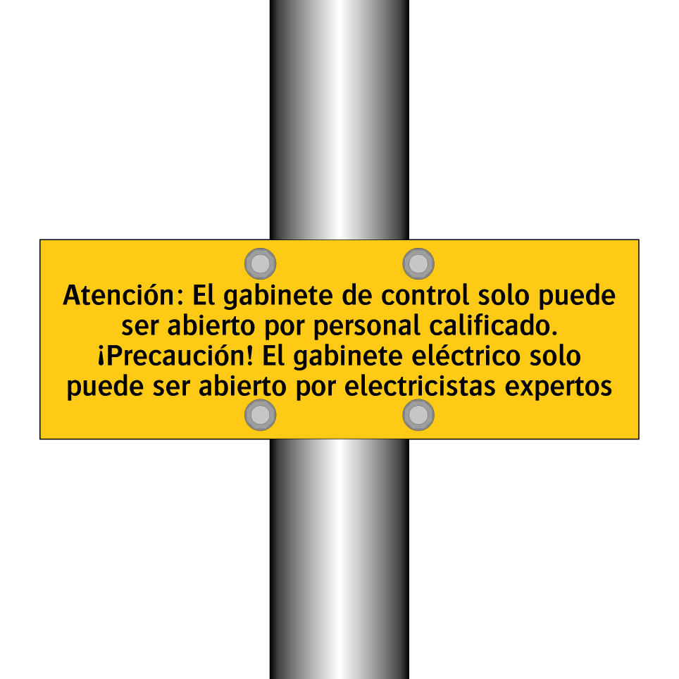 Atención: El gabinete de control solo puede ser abierto por personal calificado. ¡Precaución! El gabinete eléctrico solo puede ser abierto por electricistas expertos