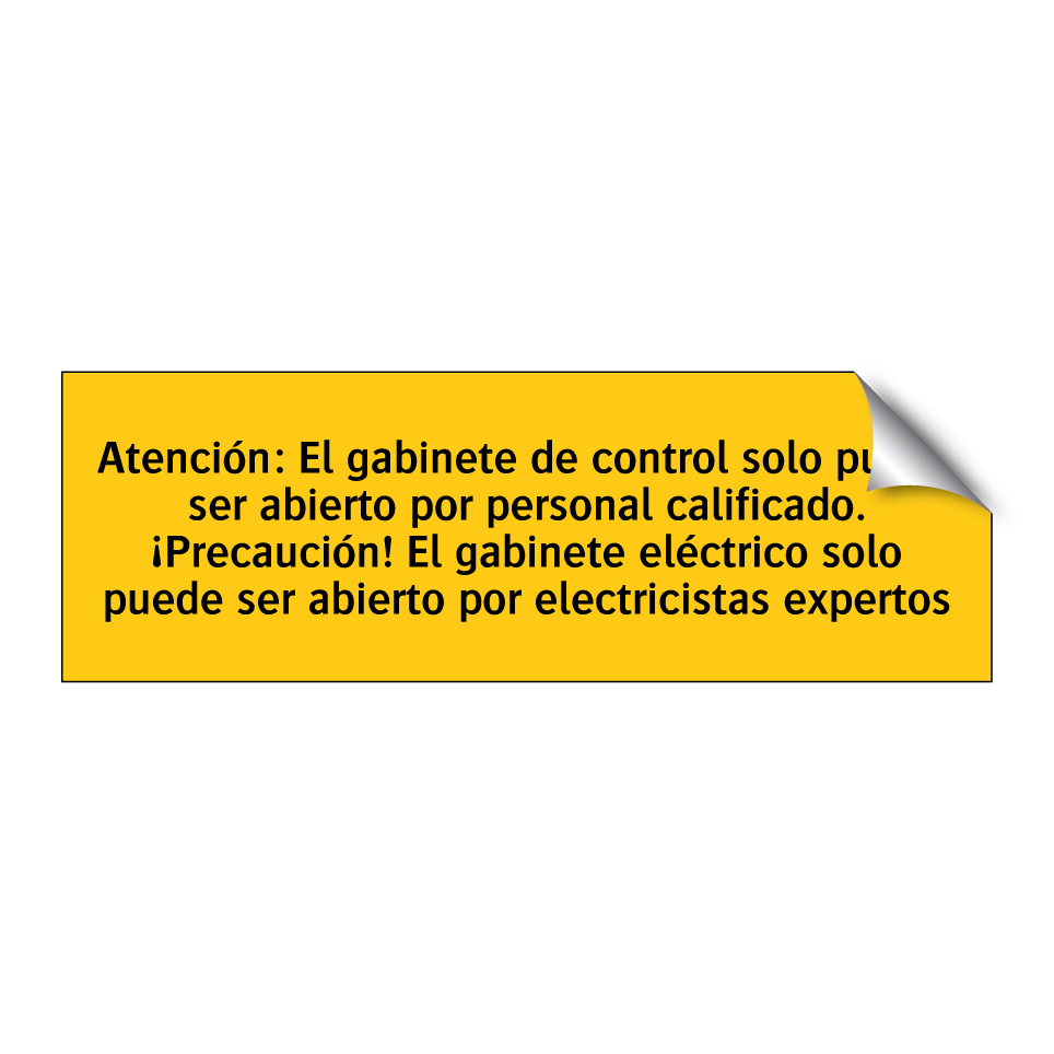 Atención: El gabinete de control solo puede ser abierto por personal calificado. ¡Precaución! El gabinete eléctrico solo puede ser abierto por electricistas expertos
