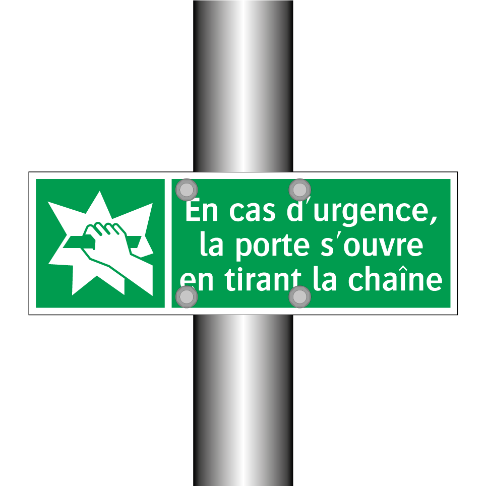 En cas d'urgence, la porte s'ouvre en tirant la chaîne