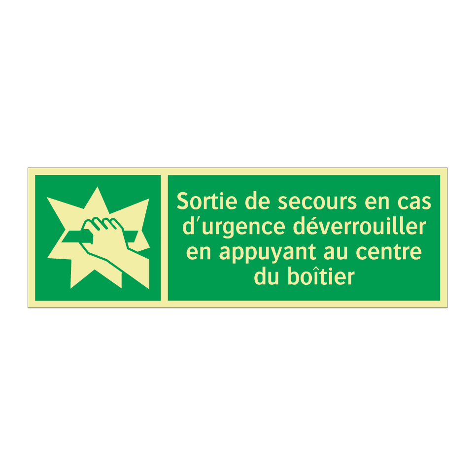 Sortie de secours en cas d'urgence déverrouiller en appuyant au centre du boîtier