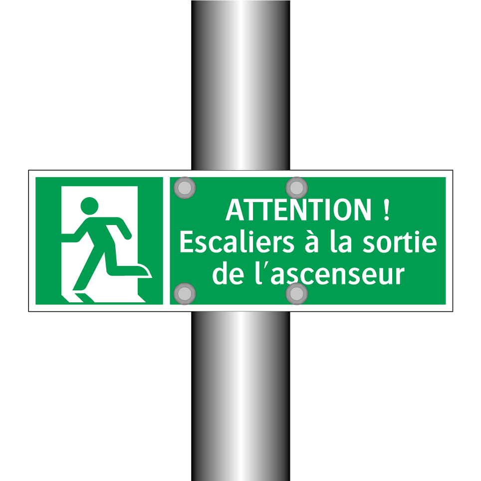 ATTENTION ! Escaliers à la sortie de l'ascenseur