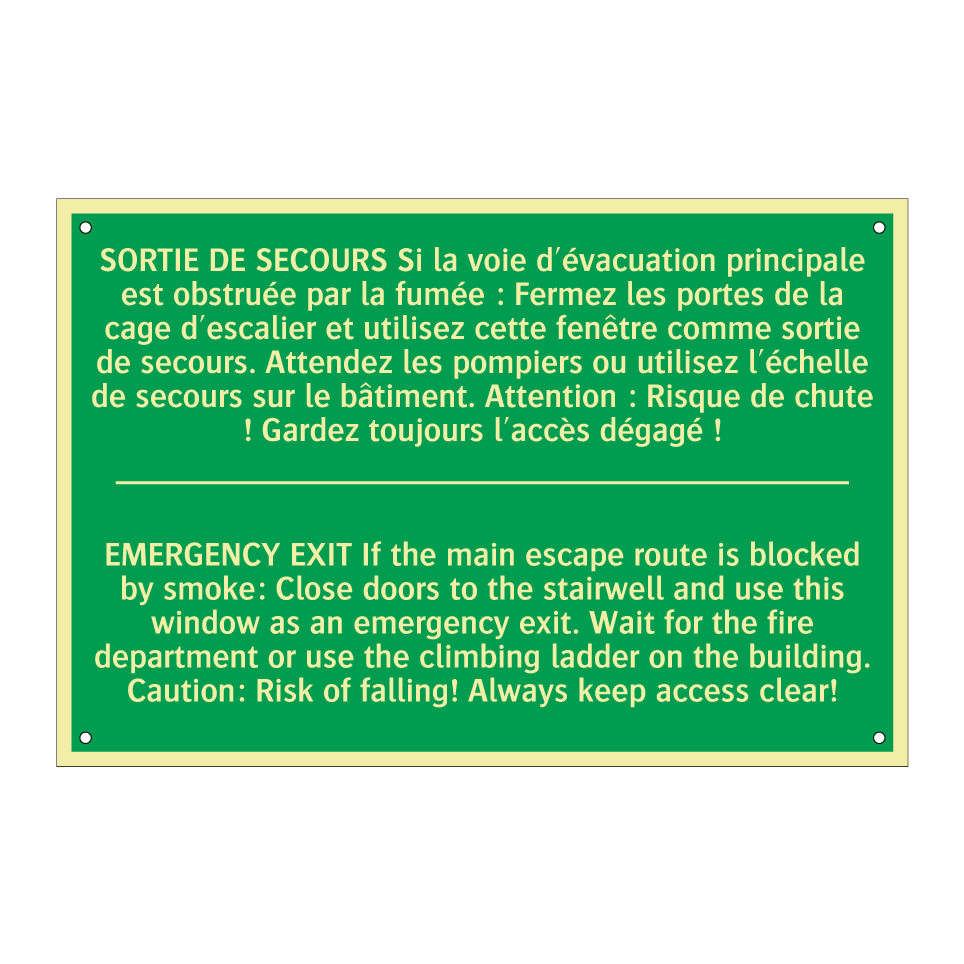 SORTIE DE SECOURS Si la voie d'évacuation /.../ - EMERGENCY EXIT If the main escape /.../