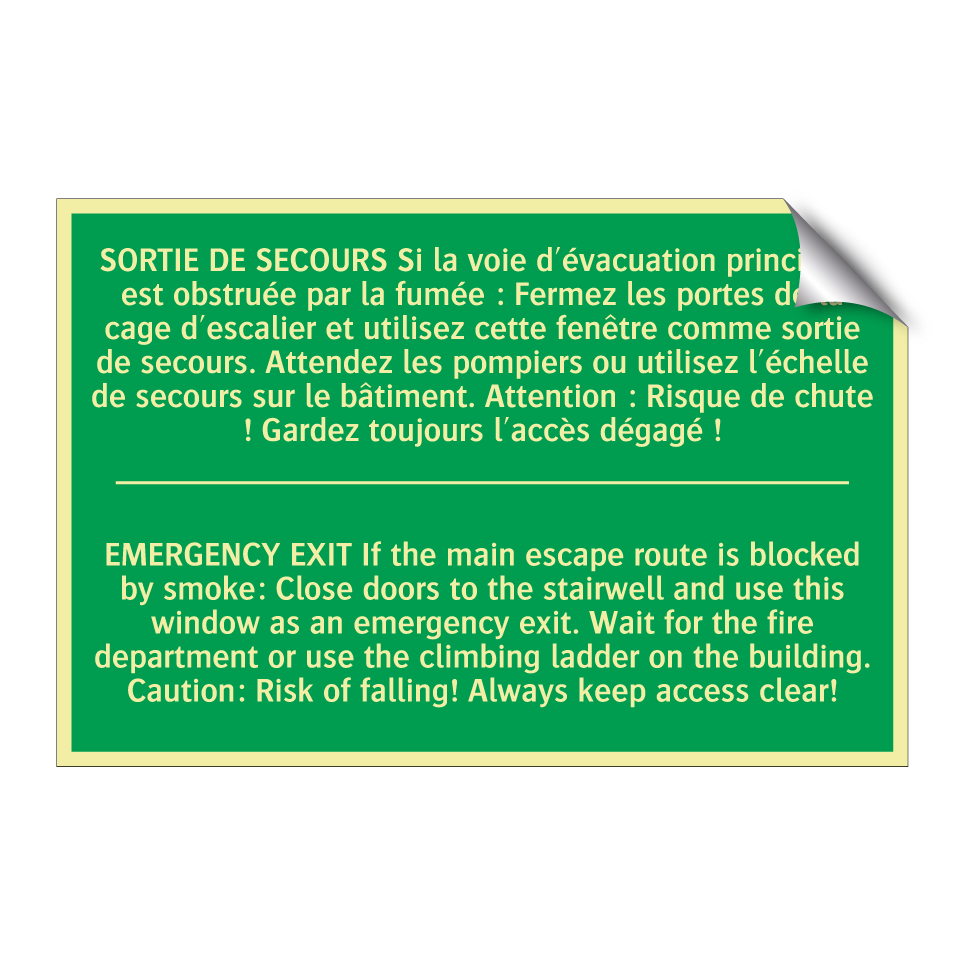 SORTIE DE SECOURS Si la voie d'évacuation /.../ - EMERGENCY EXIT If the main escape /.../