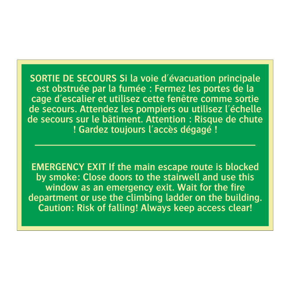 SORTIE DE SECOURS Si la voie d'évacuation /.../ - EMERGENCY EXIT If the main escape /.../