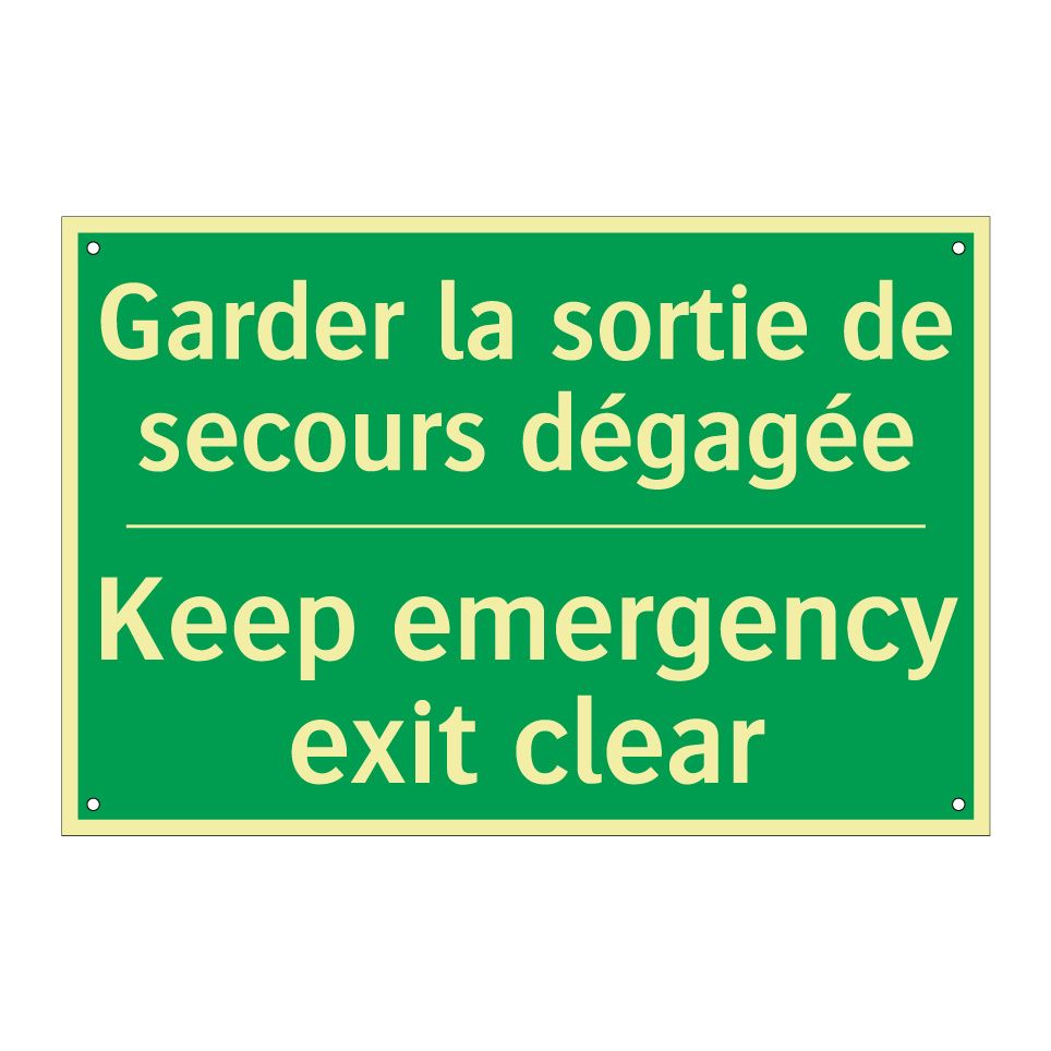 Garder la sortie de secours dégagée /.../ - Keep emergency exit clear